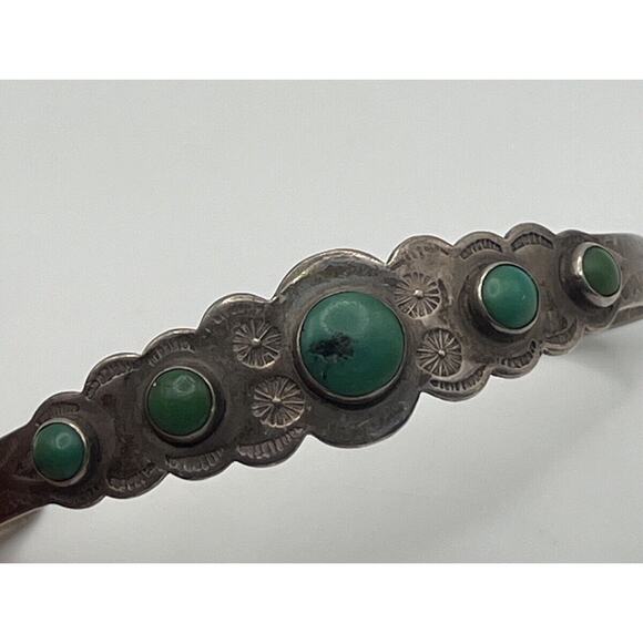 Vintage Native American Sterling Silver Turquoise Cuff Bracelet - Picture 1 of 6